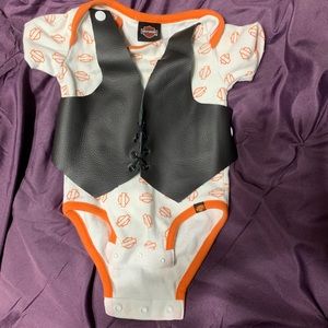 Handmade 0-3 Harley Davidson onesie. With vest